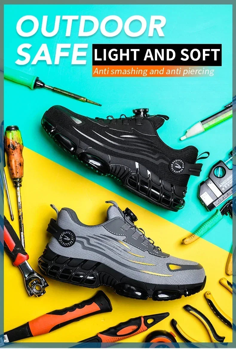 Rotating Button New Safety Shoes Men Anti-smash Anti-puncture Work Shoes