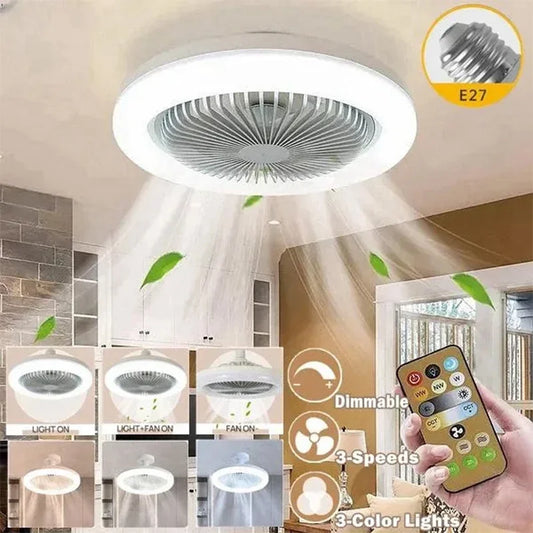 Fan With Lighting Lamp E27 Converter Base With Remote Control For Bedroom Living Home Silent