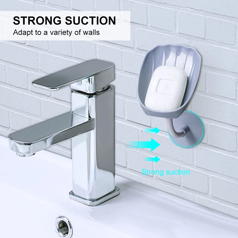 Suction Cup Soap Dish Box For Bathroom Shower Soap Holder with Drain Portable Leaf Shape Toilet Laundry Soap Rack Tray For Basin