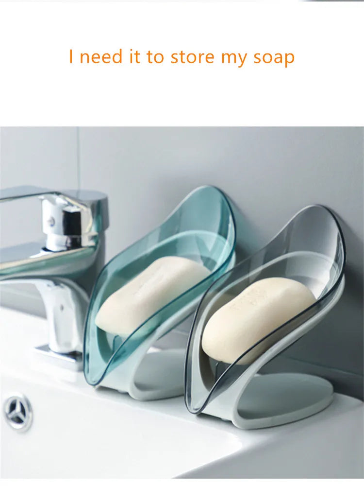 Suction Cup Soap Dish Box For Bathroom Shower Soap Holder with Drain Portable Leaf Shape Toilet Laundry Soap Rack Tray For Basin