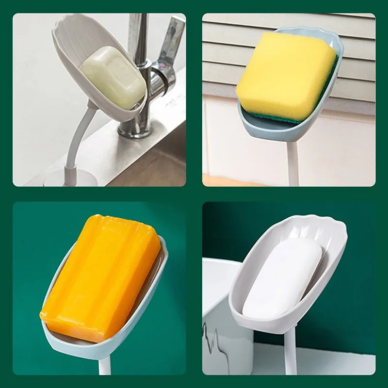 Suction Cup Soap Dish Box For Bathroom Shower Soap Holder with Drain Portable Leaf Shape Toilet Laundry Soap Rack Tray For Basin