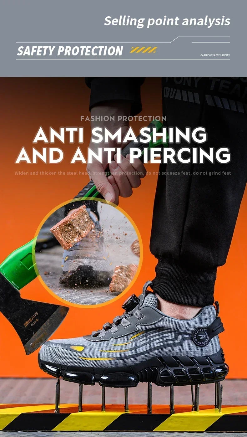Rotating Button New Safety Shoes Men Anti-smash Anti-puncture Work Shoes