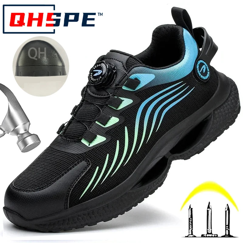 Rotating Button New Safety Shoes Men Anti-smash Anti-puncture Work Shoes