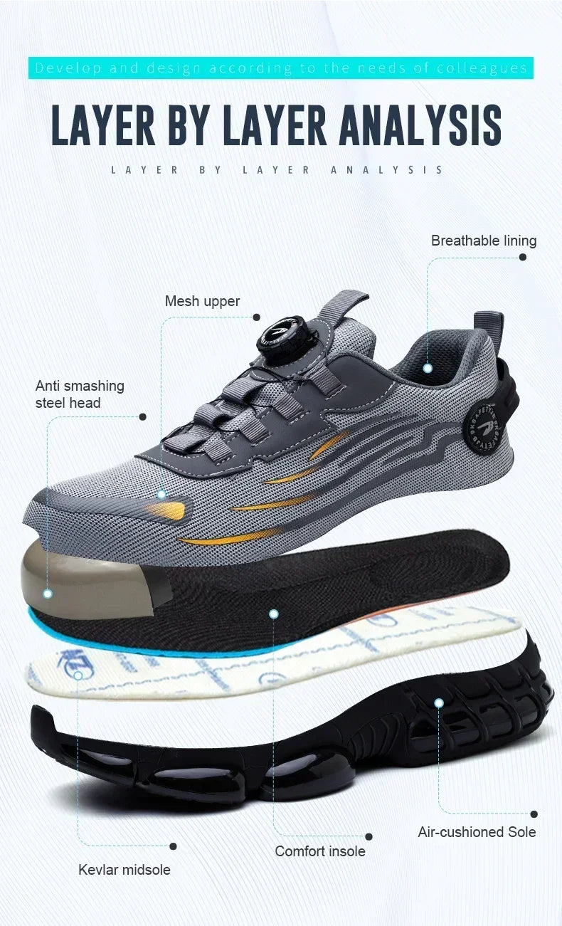 Rotating Button New Safety Shoes Men Anti-smash Anti-puncture Work Shoes