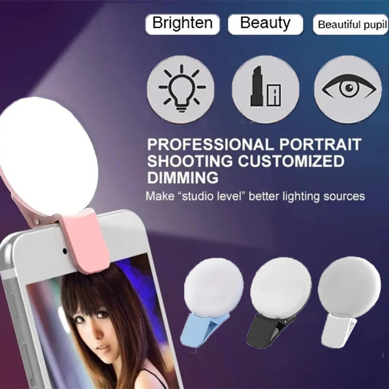 Portable mini selfie ring light clip-on USB rechargeable