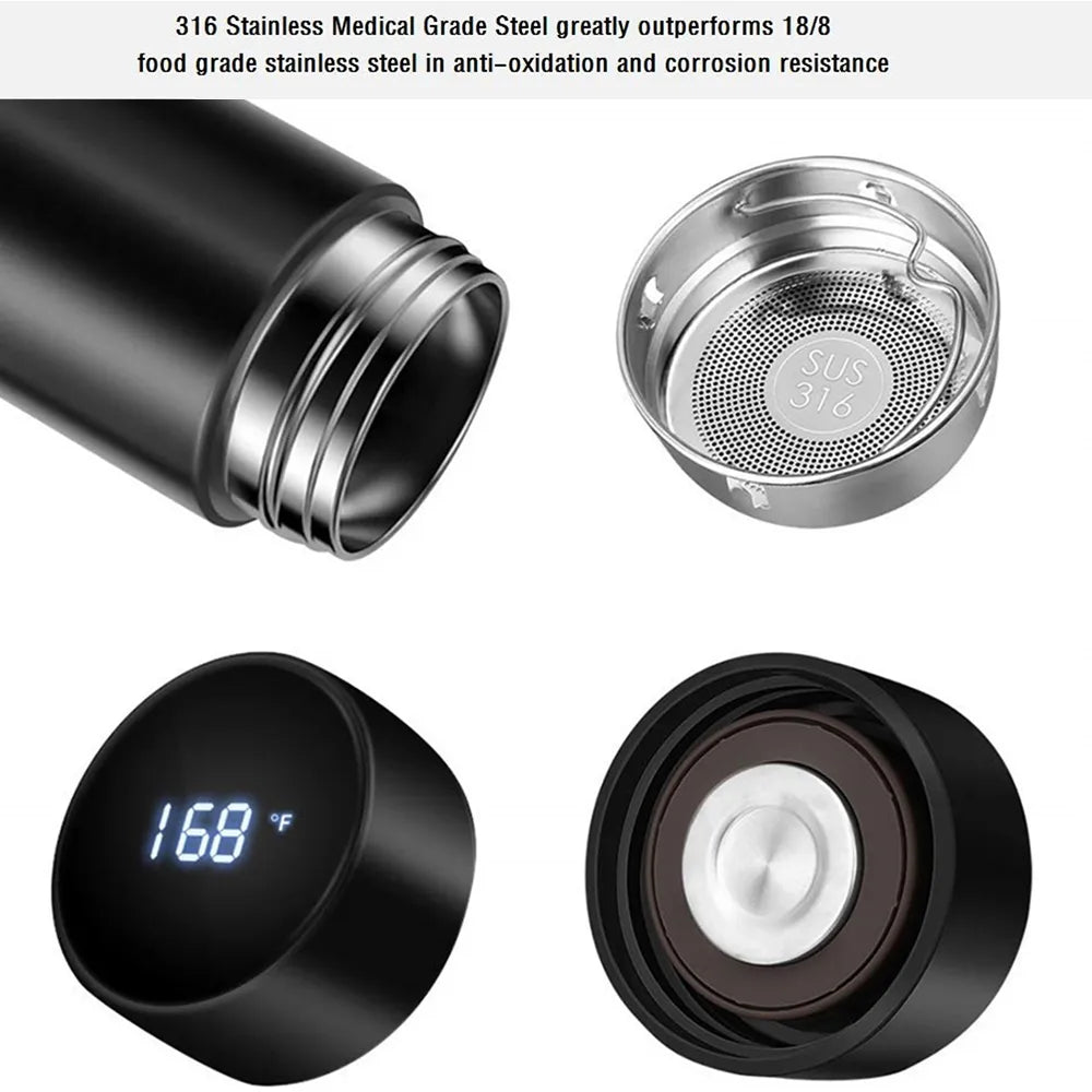 Stainless steel thermos bottle with digital temperature display
