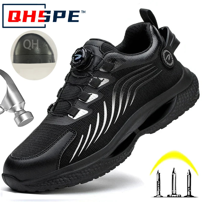 Rotating Button New Safety Shoes Men Anti-smash Anti-puncture Work Shoes
