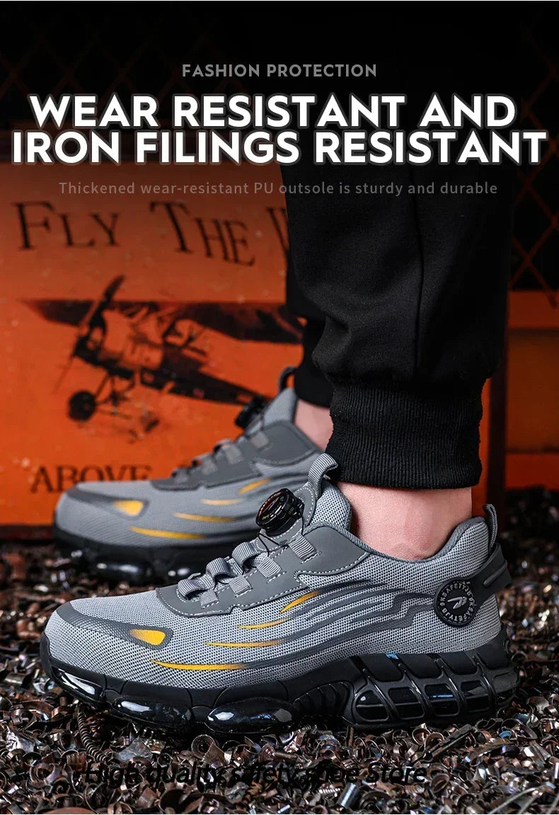 Rotating Button New Safety Shoes Men Anti-smash Anti-puncture Work Shoes