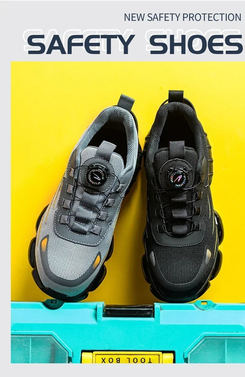 Rotating Button New Safety Shoes Men Anti-smash Anti-puncture Work Shoes