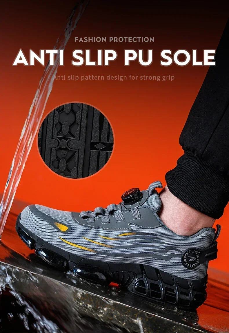 Rotating Button New Safety Shoes Men Anti-smash Anti-puncture Work Shoes