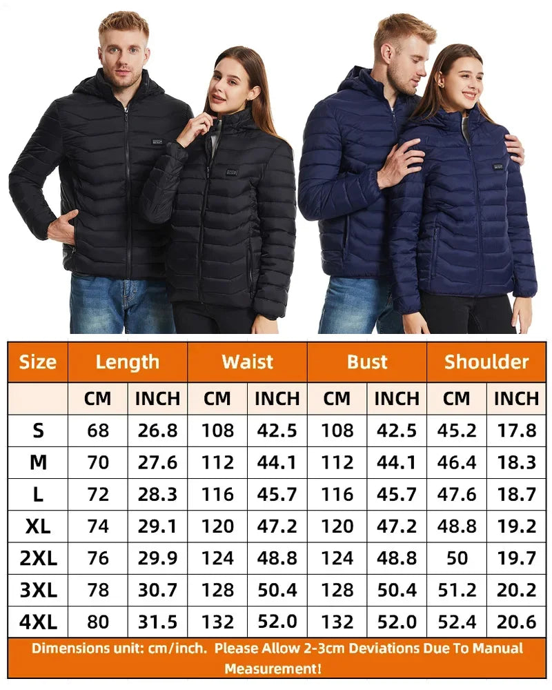 Beheizbare Jacke mit 21 Zonen – USB Elektrische Heizweste für Damen & Herren, Camping, Wandern, Jagd