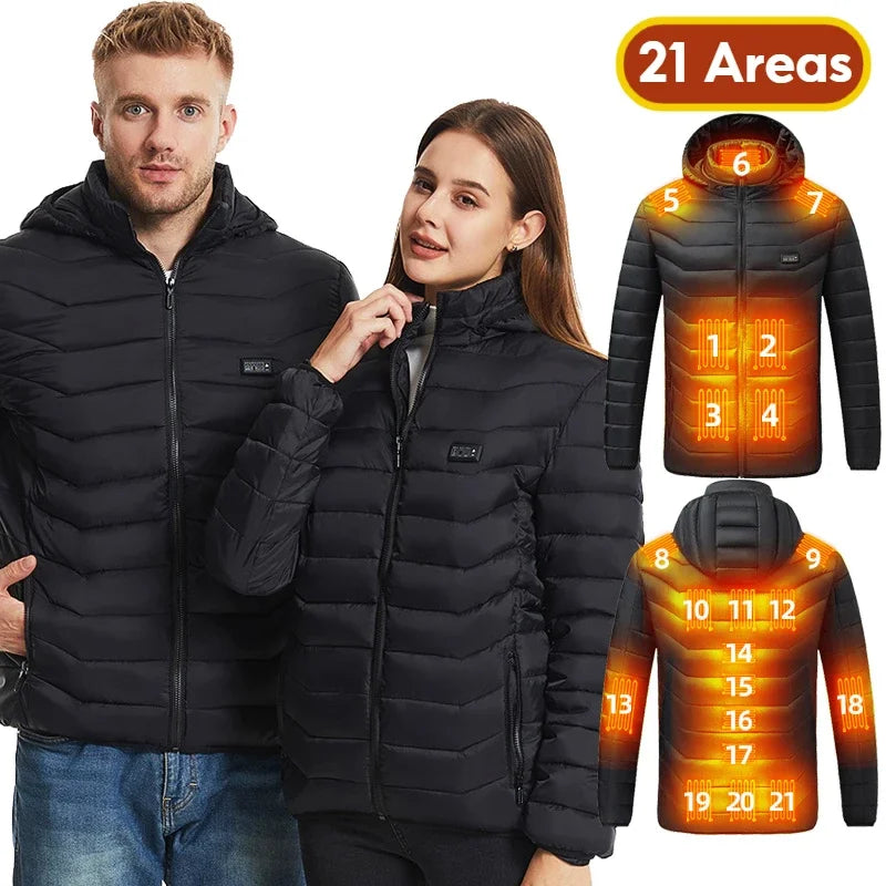 Beheizbare Jacke mit 21 Zonen – USB Elektrische Heizweste für Damen & Herren, Camping, Wandern, Jagd