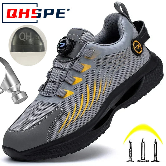 Rotating Button New Safety Shoes Men Anti-smash Anti-puncture Work Shoes