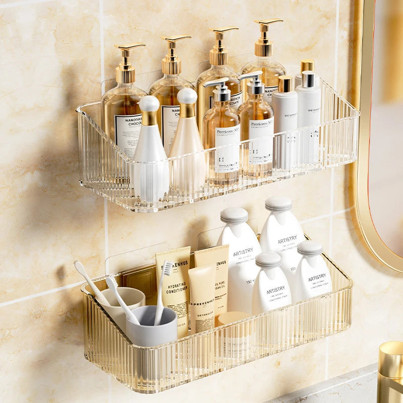 Wall Mounted Cosmetics Storage Rack No Hole Required Plastic Corner Wall Shelf Organizer Bathroom Accessories