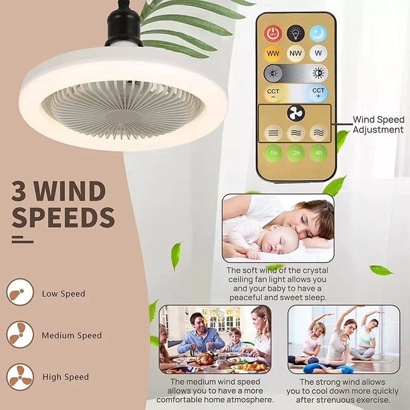 Fan With Lighting Lamp E27 Converter Base With Remote Control For Bedroom Living Home Silent