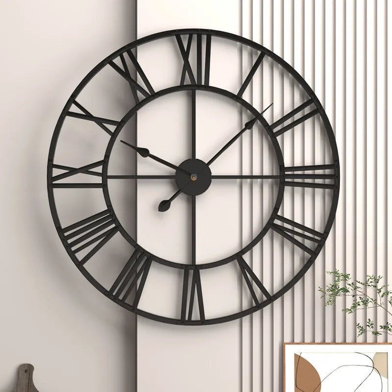 Moderne 3D Wanduhr mit römischen Ziffern – Retro, Rund, Metall, Leise, Nordic Design