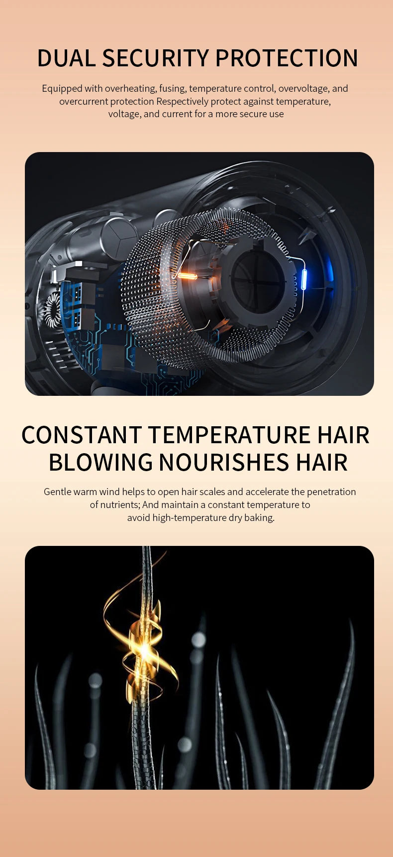 Hair Dryer, High-Speed Electric Turbine Airflow, Low Noise, Constant Temperature And Quick Drying, Suitable For Home Salons.