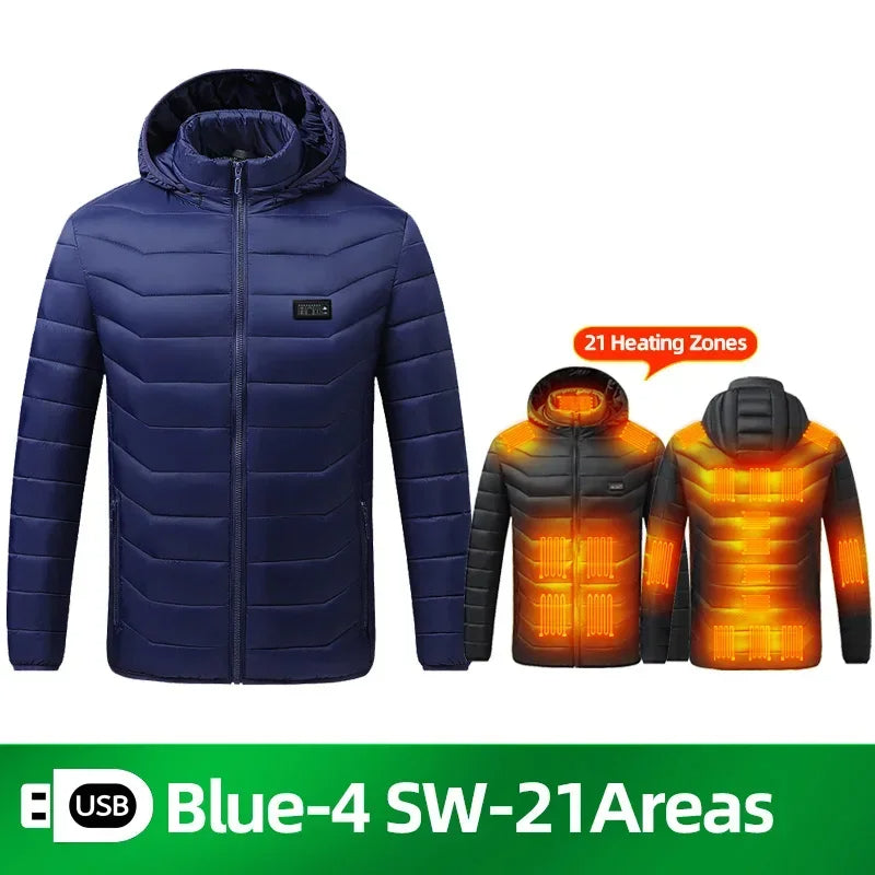 Beheizbare Jacke mit 21 Zonen – USB Elektrische Heizweste für Damen & Herren, Camping, Wandern, Jagd